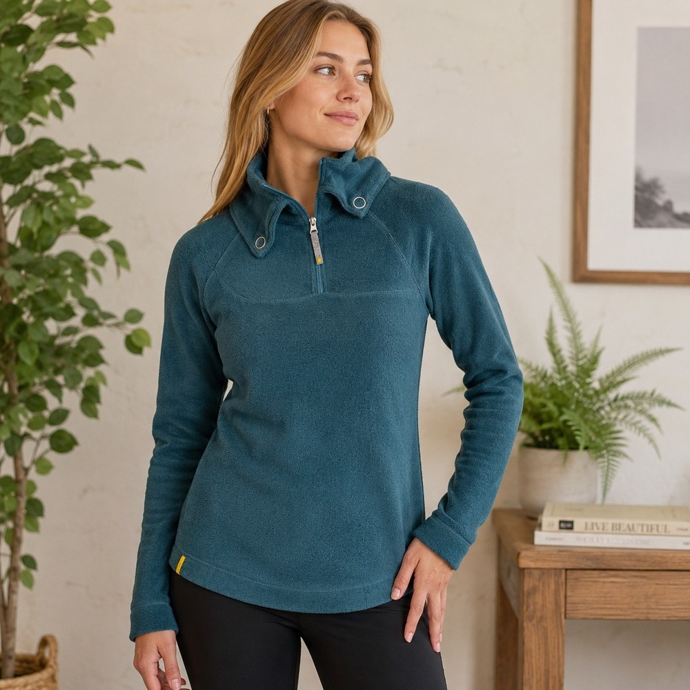 Lolë Fleece Pullover Women XS Teal Quarter Zip Snap Funnel Neck LSW0143